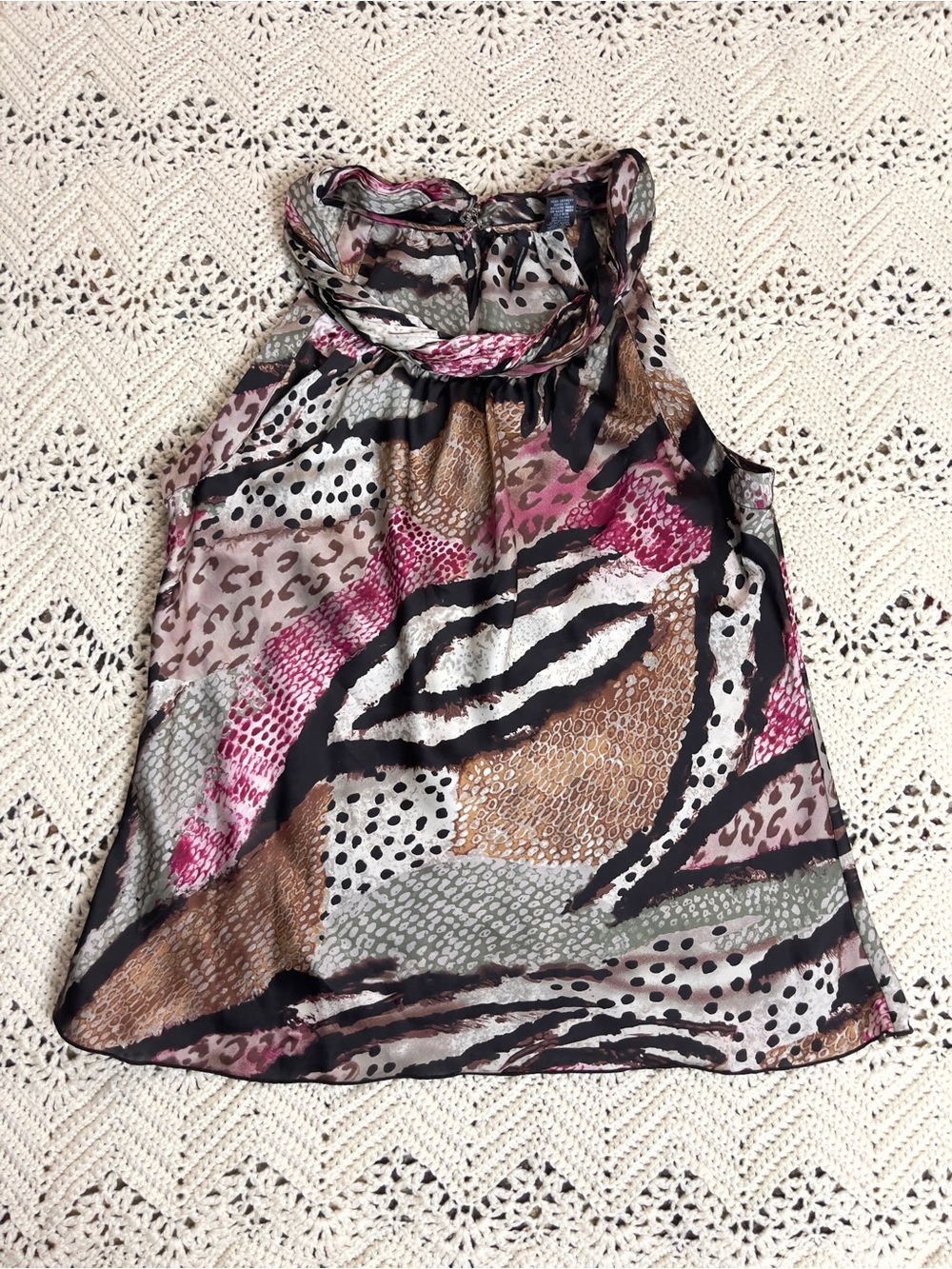 Silky animal print lightweight sleeveless cami blouse top XL